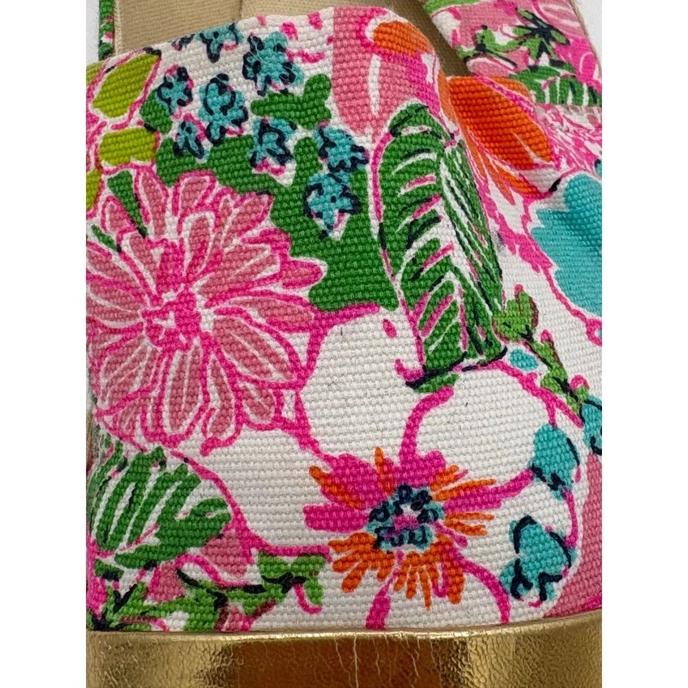 Lilly Pulitzer Target Floral Espadrille Flats Pink Green Gold Cap Toe Women 10.5
